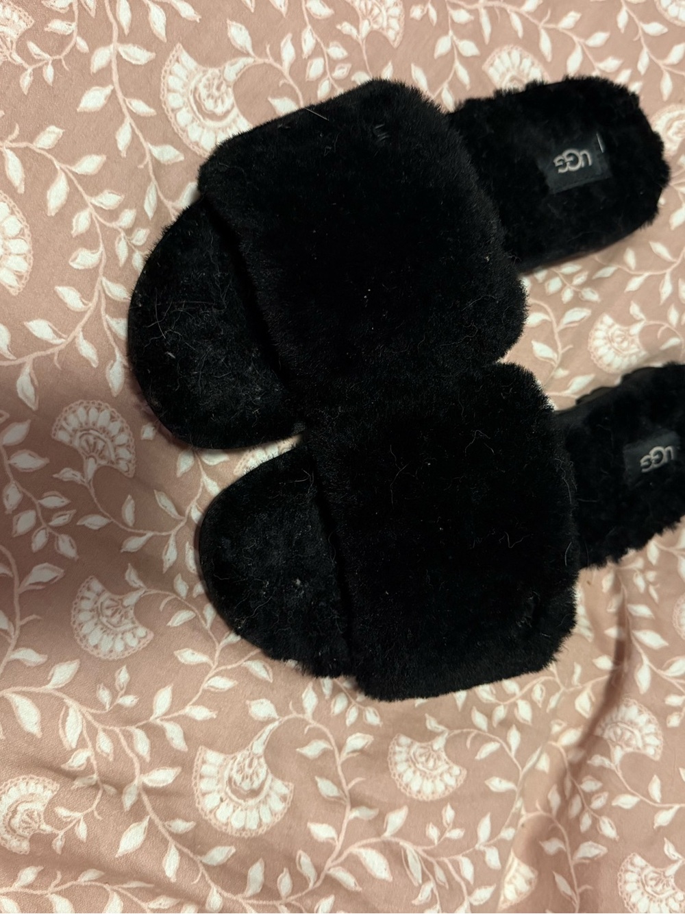 UGG Black Plush Fuzzy Slide Slippers